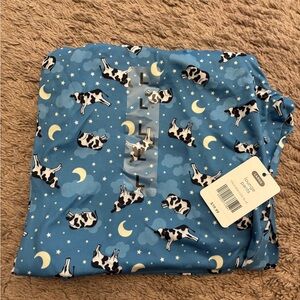 Blue Pajama Pants with Cow and Moon Print